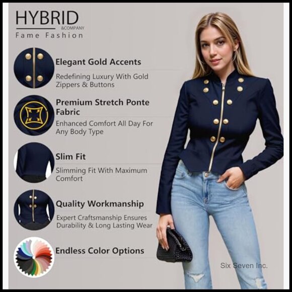 Cropped Ponte Blazer Open Front Zipper Slim Jacket Casual - Picture 2 of 6